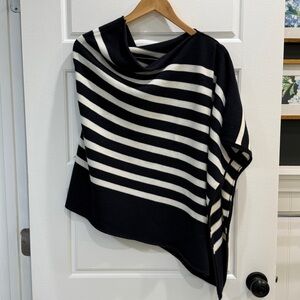 LOFT Wool Blend Poncho Blanket Scarf Sweater Stripes Navy One Size